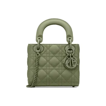 DIOR Lady Dior Cow Leather Wicker Pattern Shoulder Bag Crossbody Bag Handbag Mini Women's Matcha Green