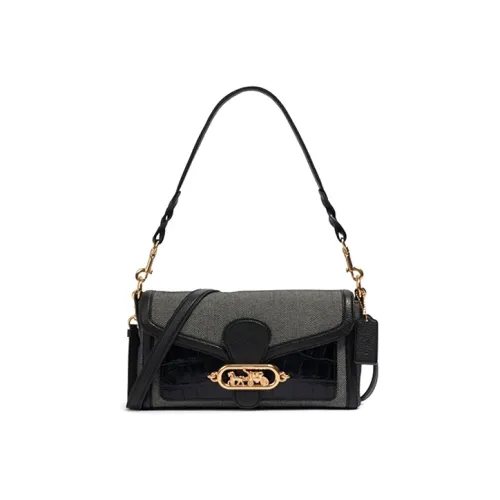 COACH Jade Fabric With Leather Shoulder Bag Handbag Crossbody Bag Shoulder Bag Women's Black Gray Color