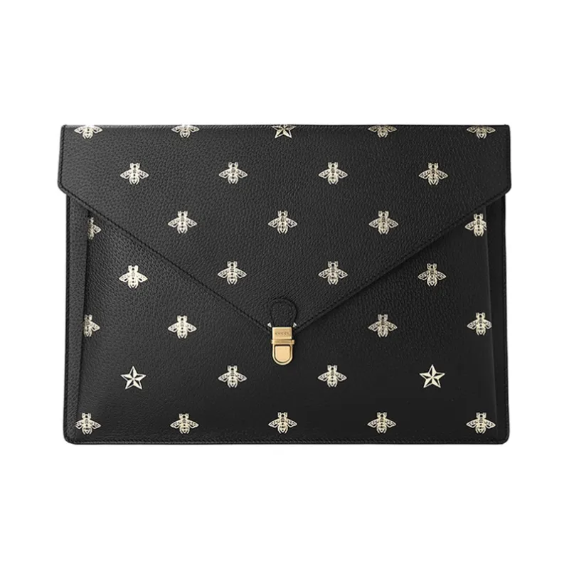 GUCCI Leather Envelope Bag, Clutch Tubas Unisex Black-0