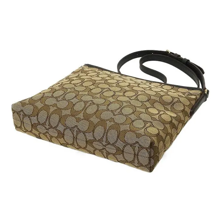 COACH File Classic Monogram Canvas With Leather Shoulder Bag Crossbody Bag Large Size Unisex Khaki & Coffee-1