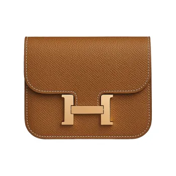 HERMES Constance Slim Epsom Leather Clutches Wallets Women's 37 Gold Gold Brown