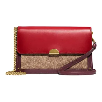 COACH Dreamer Coated Canvas With Leather Flap Shoulder Bag Crossbody Bag Small Size Women's Khaki Brown