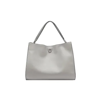FERRAGAMO Trifolio Cow Leather Tote One Shoulder Handbag Women's Light Gray