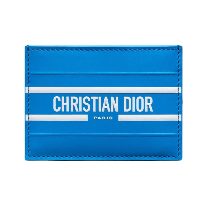 DIOR Cow Leather Card Clip Money Clip Card Holder Women's Fluorescent Blue-0