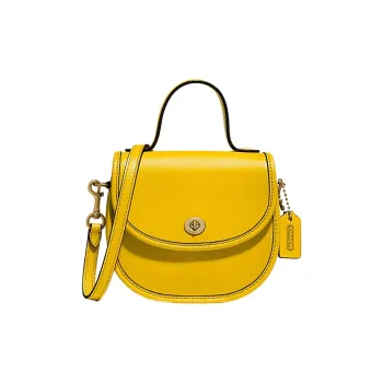 COACH Top Handle Leather Saddle Bag Handbag, Shoulder Bag, Crossbody Bag Mini Women's Yellow