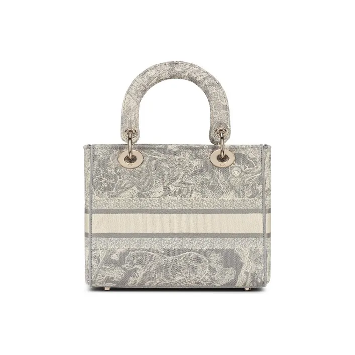 DIOR Embroidery Lady Dior Bag, Handbag, Shoulder Bag, Crossbody Bag Medium Size Women's Gray-5