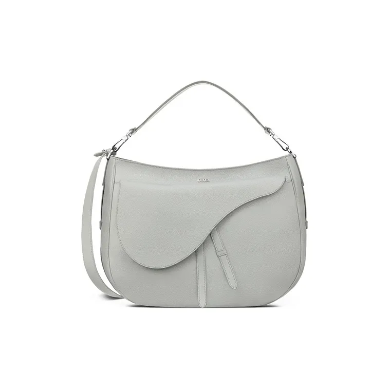 DIOR Saddle Grained Cow Leather Handbag Shoulder Bag Crossbody Bag Unisex Gray White-0