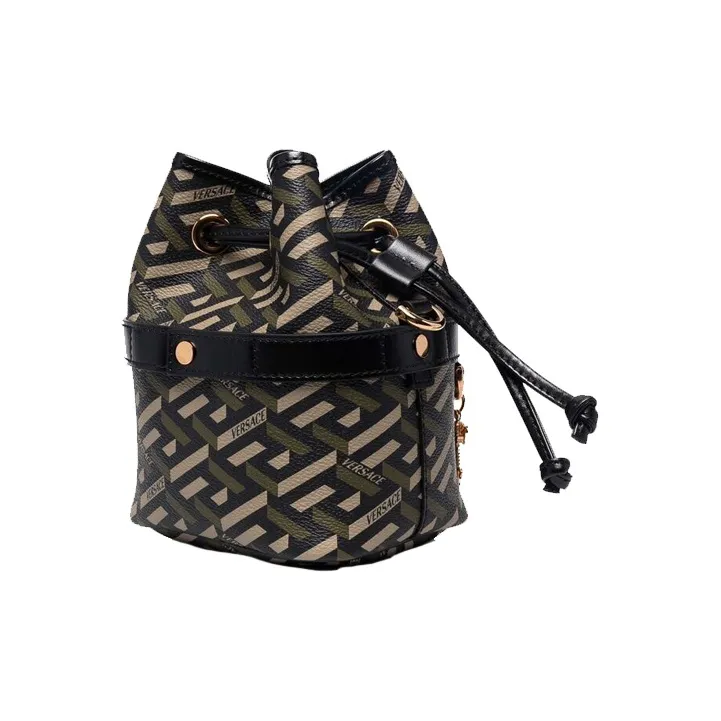 VERSACE Polyurethane Shoulder Bag Crossbody Bag Women's Black/Green-1