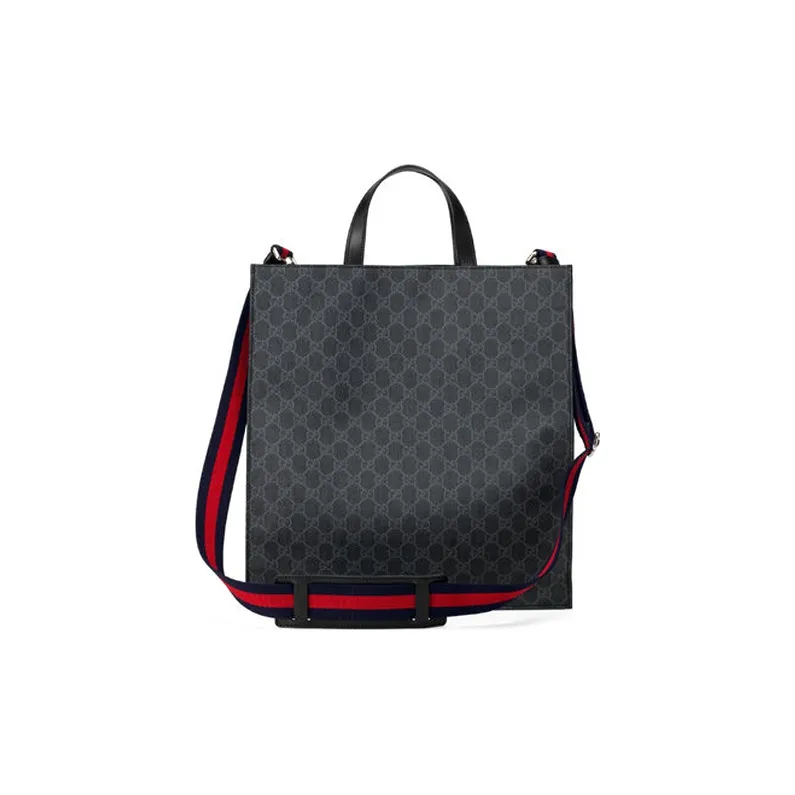 GUCCI Canvas With Leather Vertical Tote Bag, Shopping Bag, Crossbody Handbag, Shoulder Bag Men's Gray Black-3