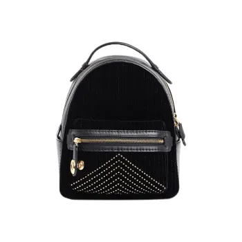 COACH Campus Velvet Patchwork With Genuine Cow Leather Backpack Medium Size Women's Black