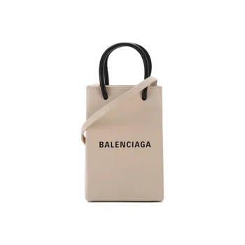 Balenciaga Leather Cell Phone Pouch Handbag Crossbody Bag Shoulder Bag Unisex Light Beige