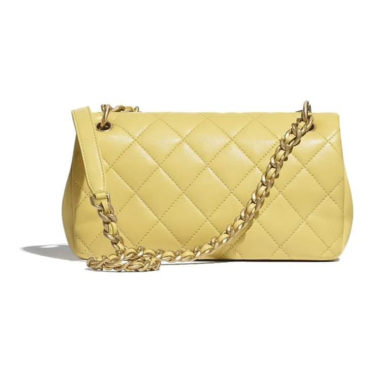 CHANEL 19Bag Smooth Sheepskin & Metal Handbag, Shoulder Bag, Crossbody Bag Women's Yellow/Gold-1