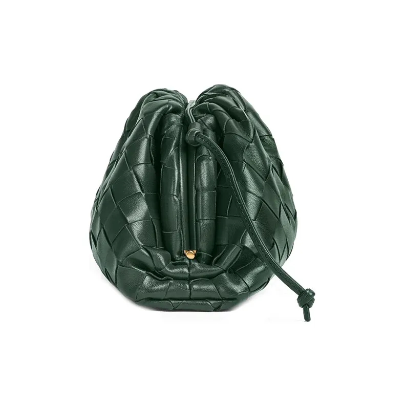 Bottega Veneta Woven Leather Sheepskin Cloud Bag Clutch Mini Women's Dark Green-1