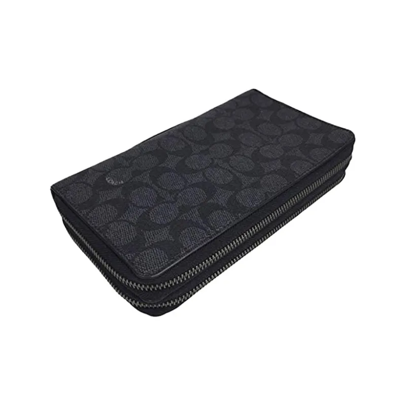 COACH Double Zip Wallet Coated Canvas Cell Phone Pouch Passport Holder Clutch Regular Men's Black-2