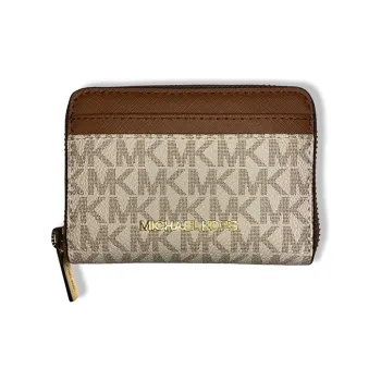 MICHAEL KORS Jet Set Travel Leather Coin Purse Card Holder Wallet Women's Vanilla White & Brown
