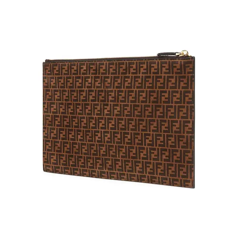 FENDI Leather Clutch Large Size Women's Brown-1