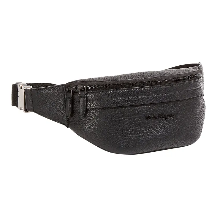 FERRAGAMO Stamped Calfskin Sling Bags One Shoulder Crossbody Fanny Pack Men's Black-1