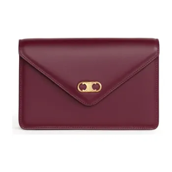 CELINE Triomphe Arc De Triomphe Maillon Cow Leather WOC Wallet Shoulder Bag Crossbody Bag Women's Burgundy