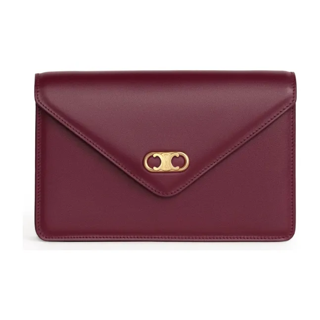 CELINE Triomphe Arc De Triomphe Maillon Cow Leather WOC Wallet Shoulder Bag Crossbody Bag Women's Burgundy-0