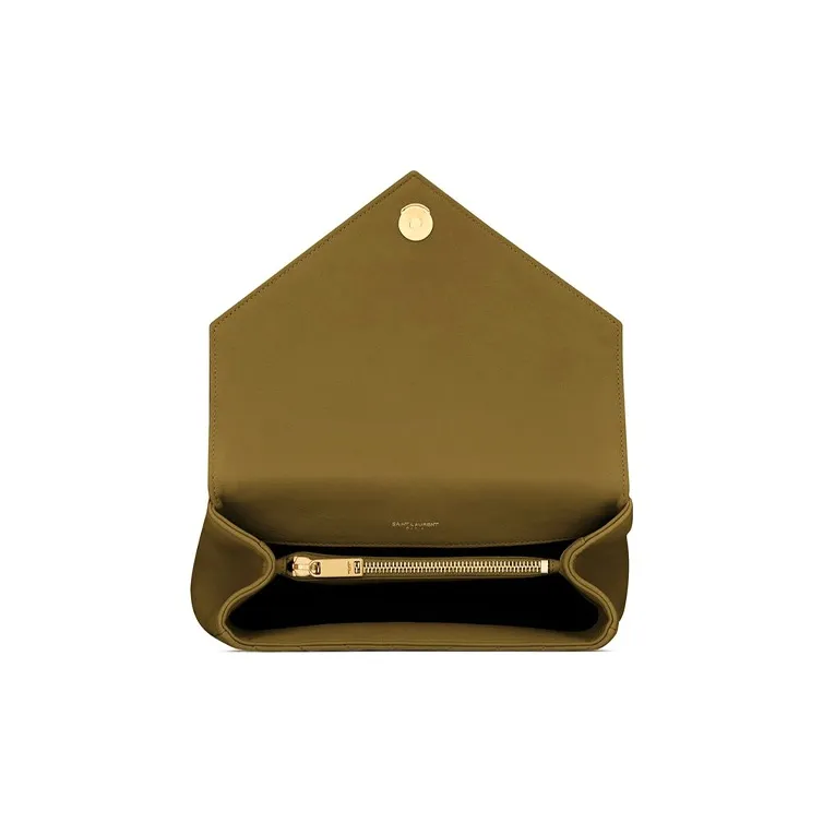 SAINT LAURENT College Quilting Leather Portable Crossbody Bag Shoulder Bag Medium Size Women's Olive Green-5