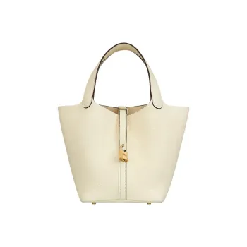 HERMES Picotin Lock Clemence Bullock Leather Basket Bag, Bucket Bag, Handbag 22 Women's I2 Nata Cream White