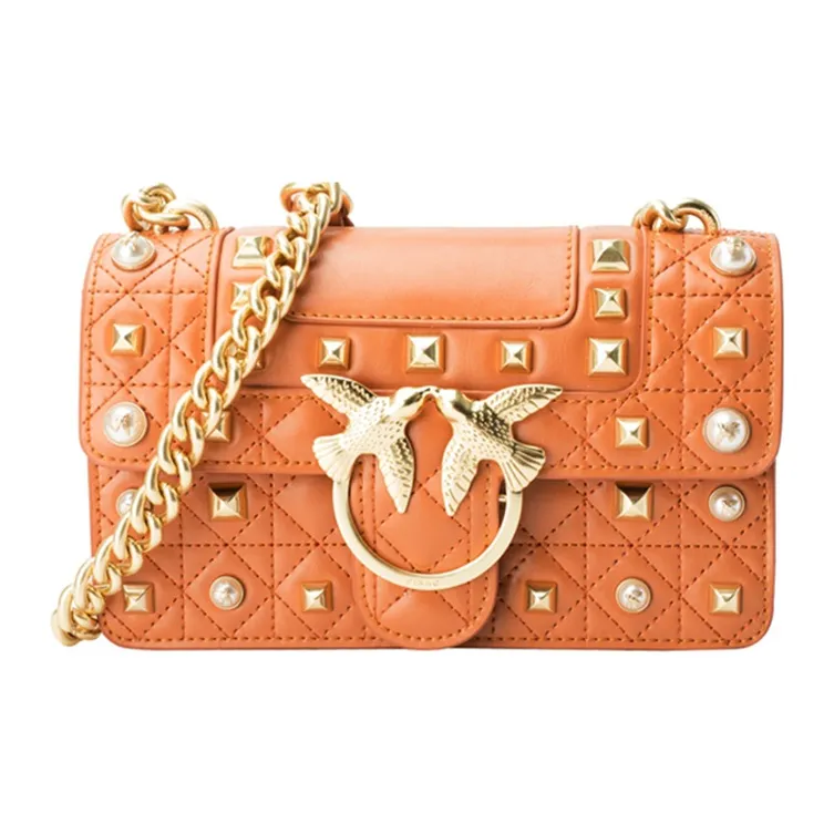 PINKO Leather Swallow Bag, Shoulder Bag Women's Orange-0