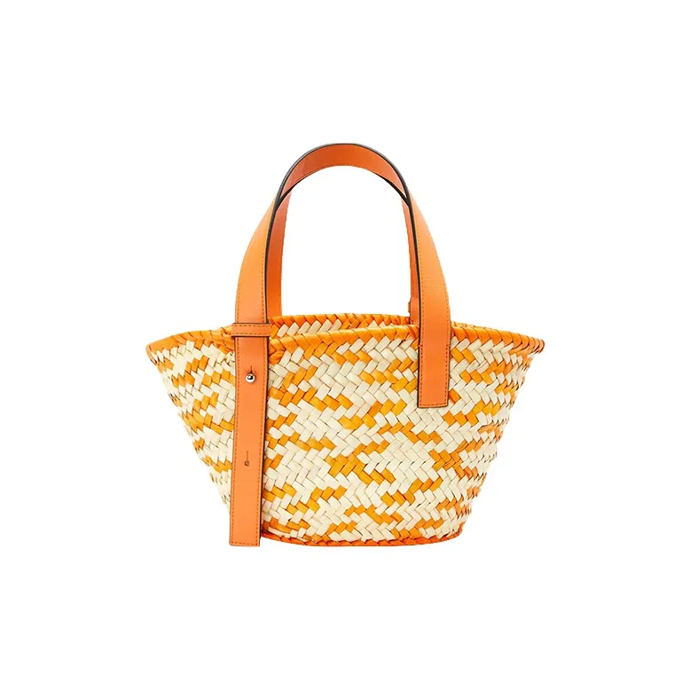 LOEWE Anagram Basket Cow Leather Handbag Small Size Women's Orange-2