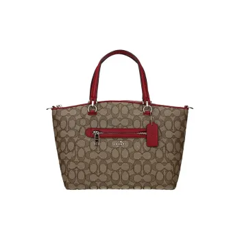 COACH Prairie Canvas With Leather Dumpling Bag, Handbag, Shoulder Bag, Crossbody Bag Tubas Women's Beige/Red