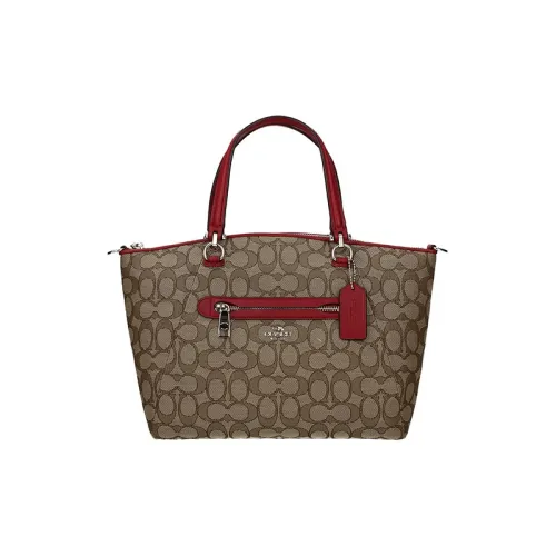 COACH Prairie Canvas With Leather Dumpling Bag, Handbag, Shoulder Bag, Crossbody Bag Tubas Women's Beige/Red
