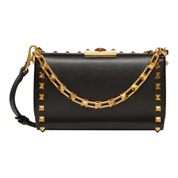 Valentino ROCKSTUD ALCOVE Cow Leather Handbag Shoulder Bag Crossbody Bag Small Size Women's Black