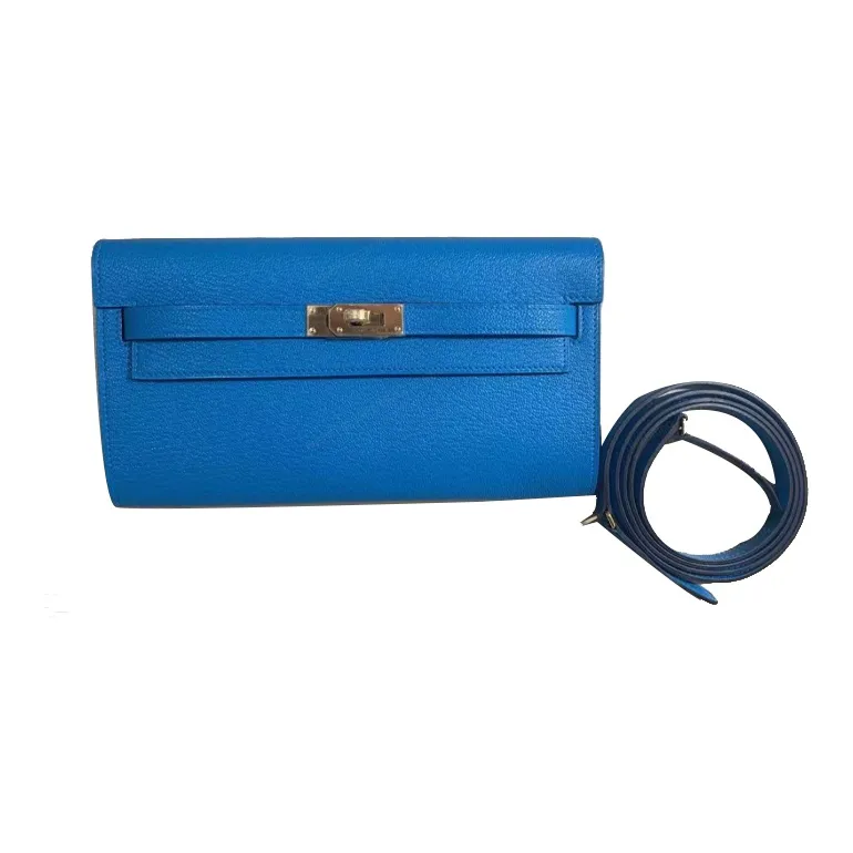 HERMES Kelly To Go Mysore Goat Skin Shoulder Bag Crossbody Bag Small Size Women's OF Bleu Frida Florida Blue-2