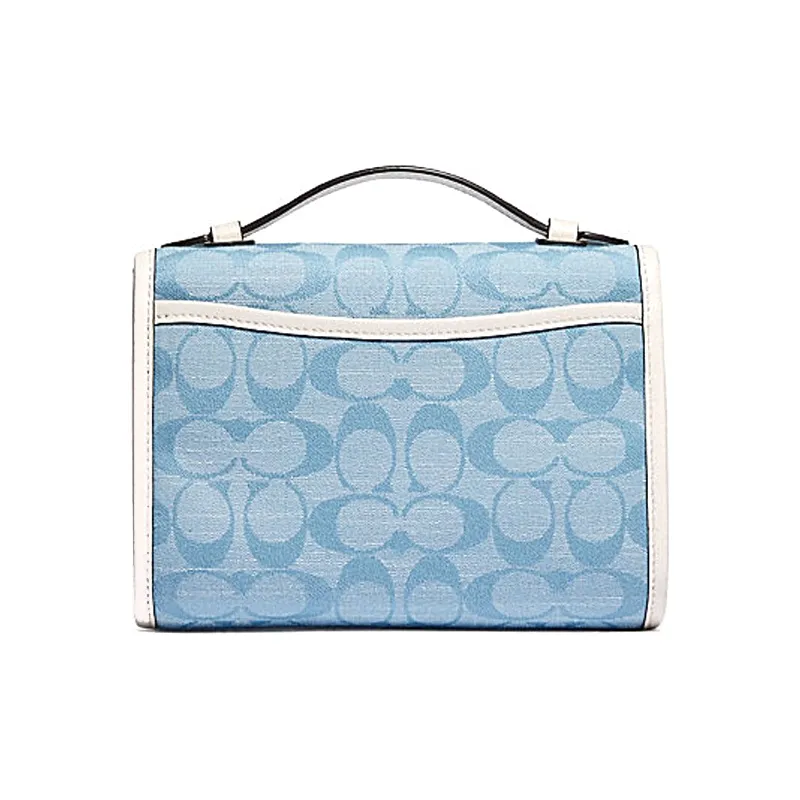 COACH Kip Fabric With Cow Leather Messenger Bag, Handbag, Shoulder Bag, Crossbody Bag Trumpets Women's Blue Monogram-2