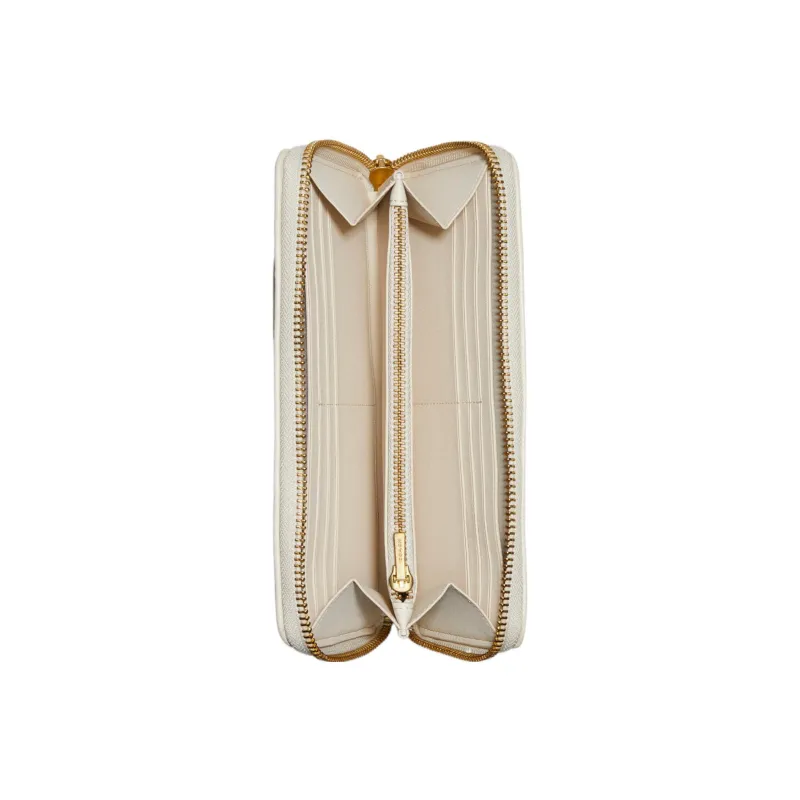 COACH Accordion Zip Wallet Solid Color Soft Leather Seamed Zipper Long Wallet Trumpets Women's Chalk White-1