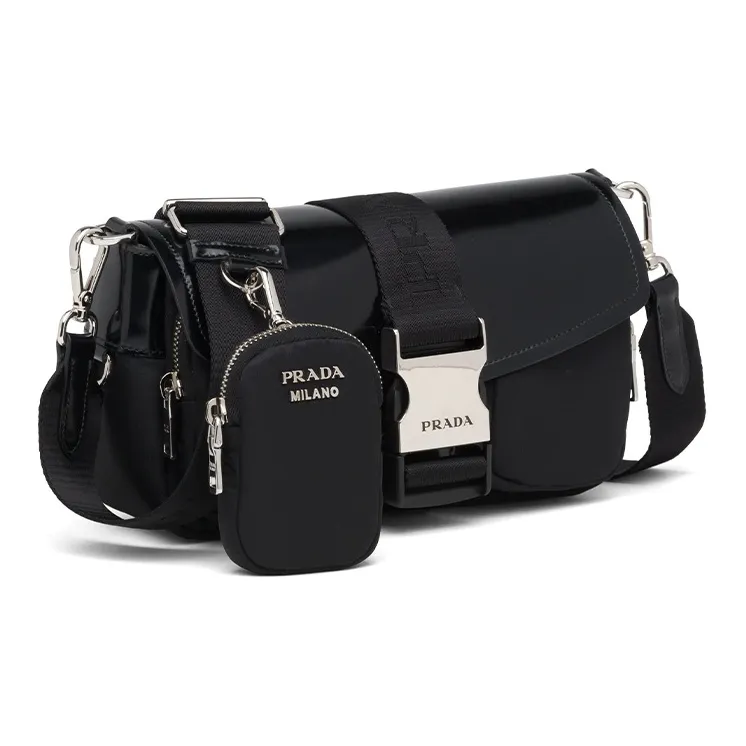 PRADA Nylon Leather Crossbody Bag Shoulder Bag Women's Black-1