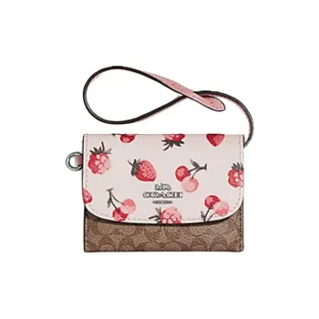 COACH Canvas With Leather Wallet Women's Khaki & White