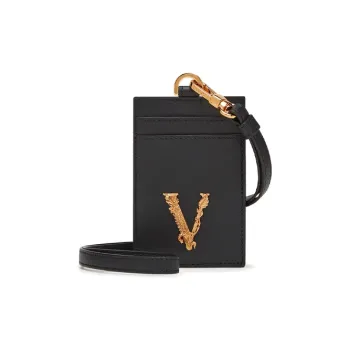 VERSACE VERSACE Leather Business Card Holder Card Clip Card Case Women's Black