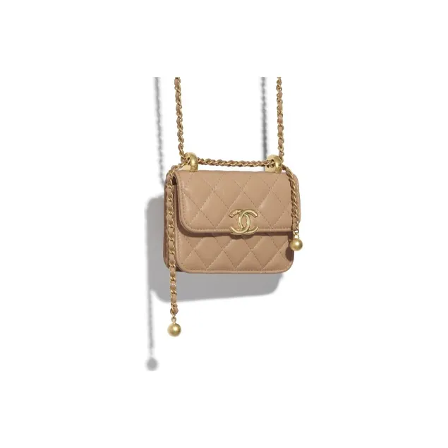 CHANEL Calfskin & Metal Crossbody Bag, Coin Purse Trumpets Women's Milk Tea-2