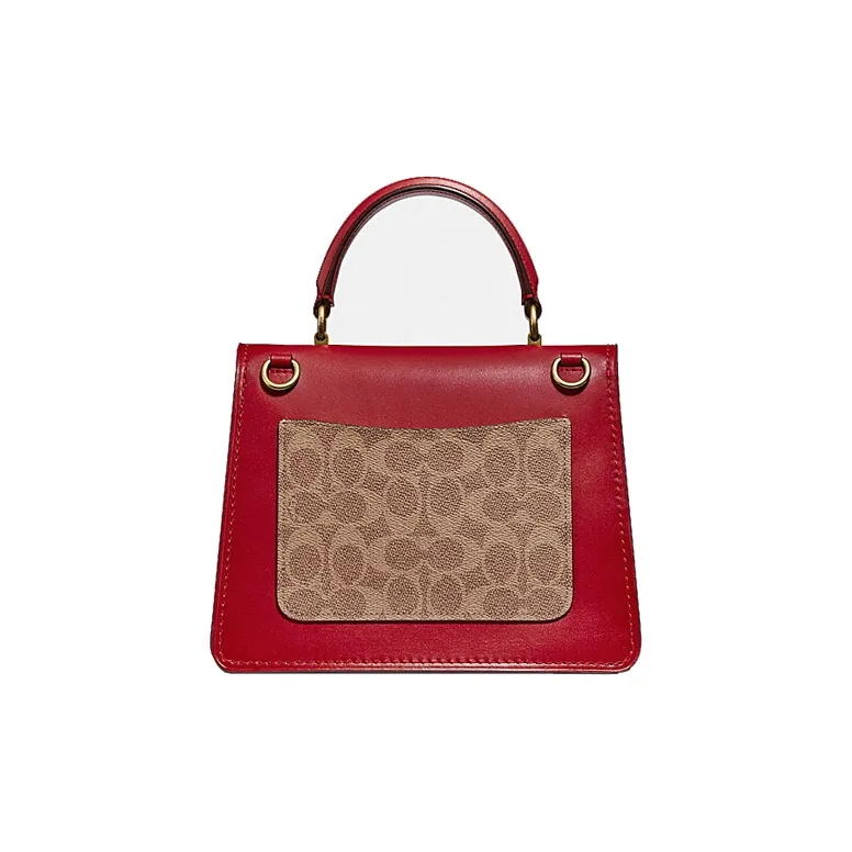 COACH Cowhide Patchwork Canvas Chain Bag, Shoulder Bag, Crossbody Bag Trumpets Women's Red Multicolor Monogram-2