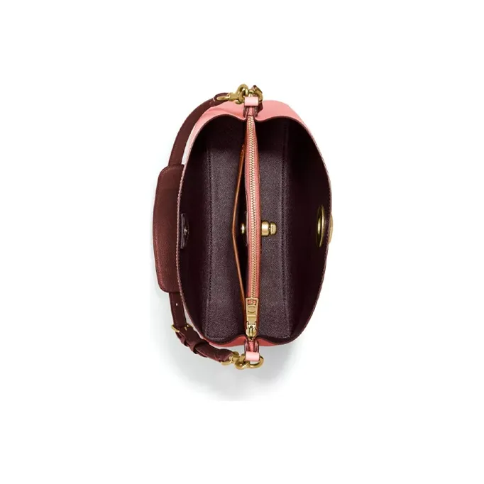 COACH Willow Grain Leather Handbag, Tote Bag, Shopping Bag, Shoulder Bag Tubas Women's Brass/Candy Pink-2