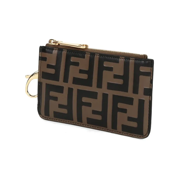 FENDI Cow Leather Coin Purse Women's Brown Black-1