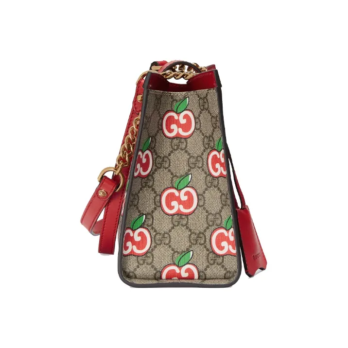 GUCCI Canvas With Leather Tote Bag Shopping Bag Portable Crossbody Bag Shoulder Bag Women's Ebony & Red-2