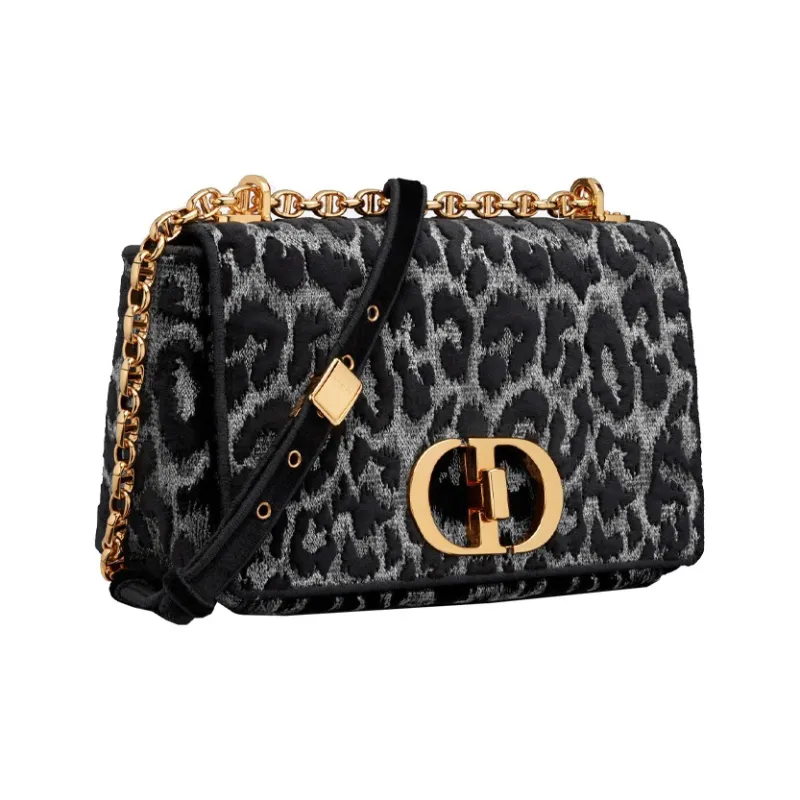 DIOR Velour Chain Shoulder Bag, Crossbody Bag Medium Size Women's Gray-2