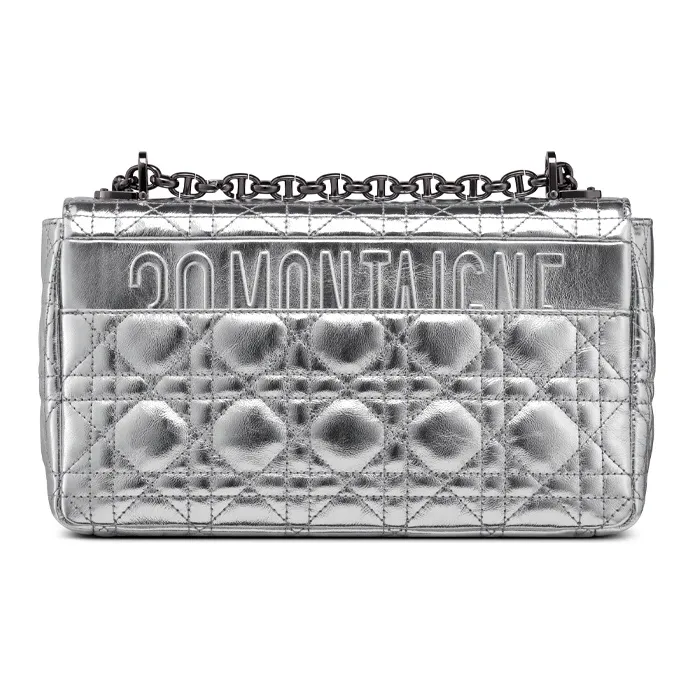 DIOR Caro Cow Leather Shoulder Bag, Crossbody Bag Medium Size Silver-2