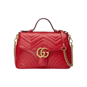 GUCCI GG Marmont Leather Messenger Bag, Shoulder Bag, Crossbody Bag, Handbag Small Size Women's Red