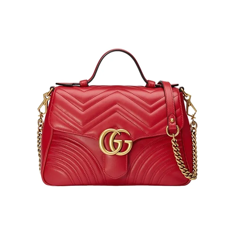 GUCCI GG Marmont Leather Messenger Bag, Shoulder Bag, Crossbody Bag, Handbag Small Size Women's Red-0
