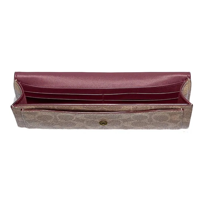 COACH Wyn Canvas With Leather Clutch Envelope Bag Wallet Women's Brown-2