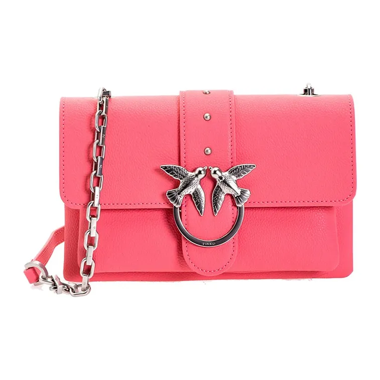 PINKO Cow Leather Portable Crossbody Bag, Shoulder Bag Women's Pink-0