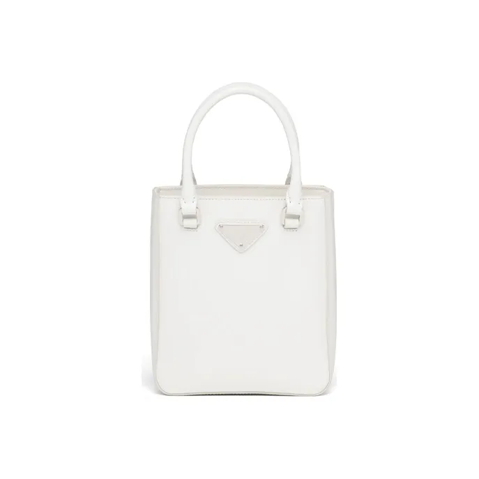 PRADA Leather Tote Bag Shopping Bag Handbag Small Size Women's White-0