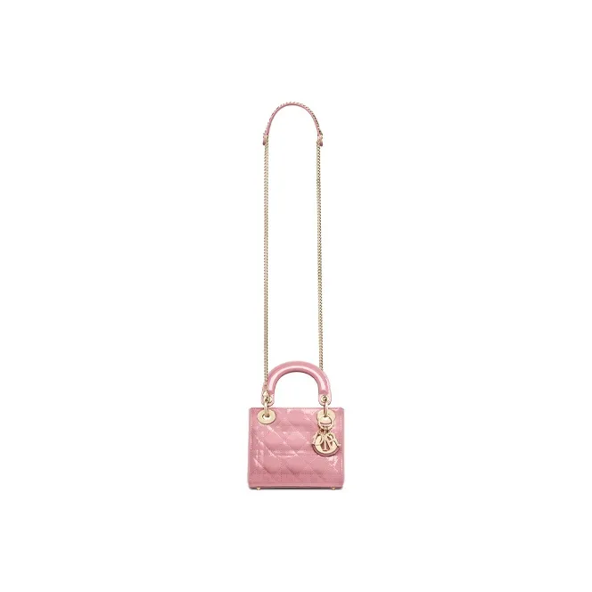 DIOR Lady Dior Patent Leather Cowhide Dior Bag Shoulder Bag Crossbody Bag Handbag Mini Women's Light Purple-3