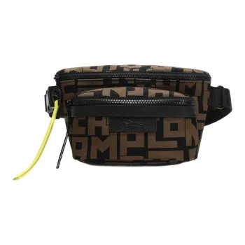LONGCHAMP Le Pliage Fabric Fanny Pack Medium Size Women's Brown Black